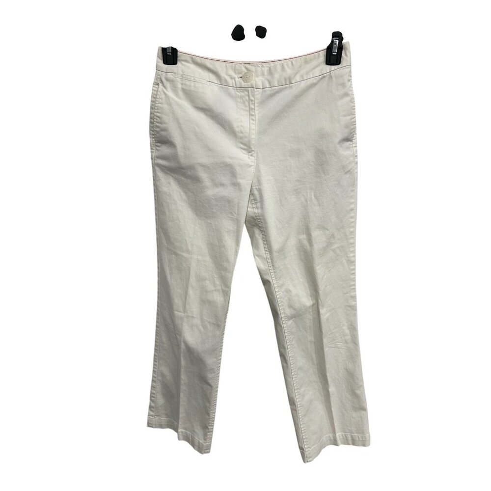 Talbots Petites Womens White Straight-Leg Cotton Blend Pants Size 6P Minimalist